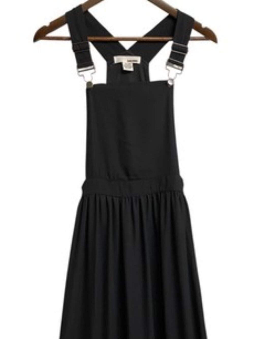 Anthropologie Sans Souci Overall Maxi Dress Apron Bib Pinafore Black Chiffon MED - Picture 9 of 9